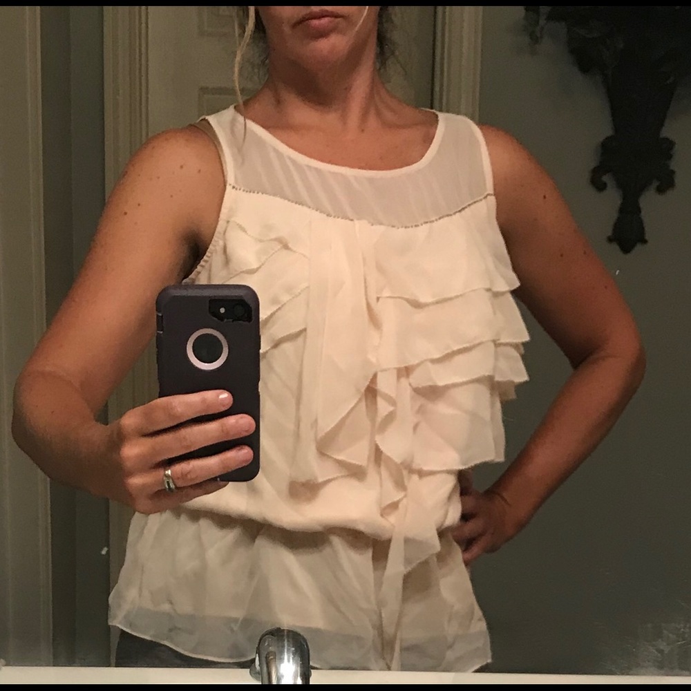 Blush colored ruffle layer blouse